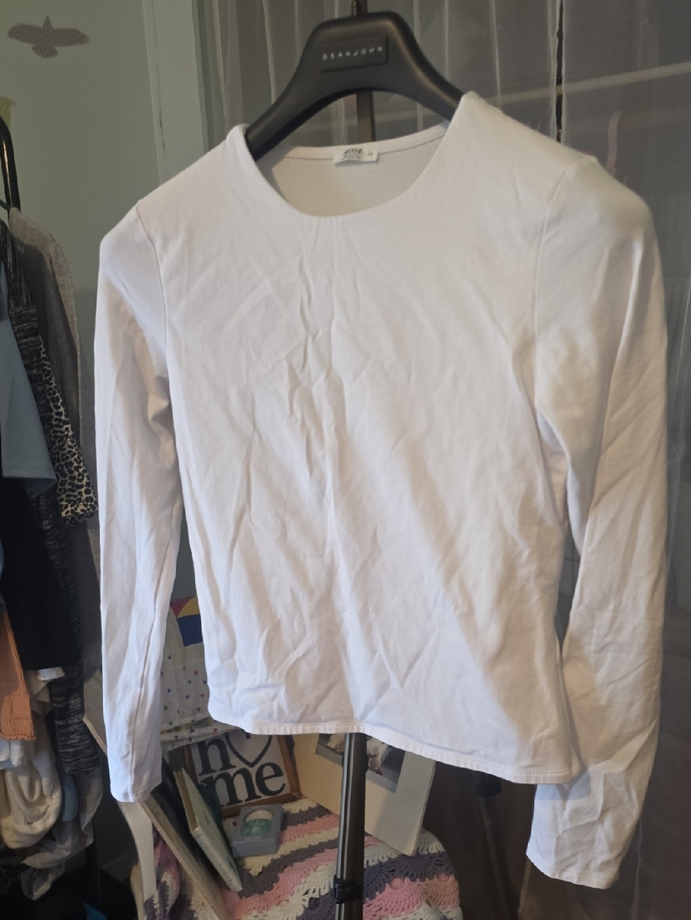 Ardene White Long Sleeve Top Large Lined Cotton Spandex